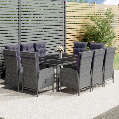 Set de comedor de jardín 11 pzas ratán sintético gris