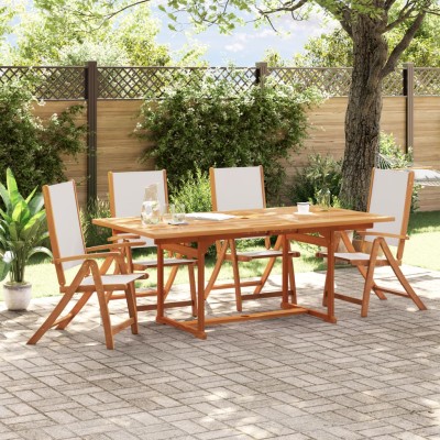 Juego comedor de jardín 5 pzas madera maciza acacia y textileno