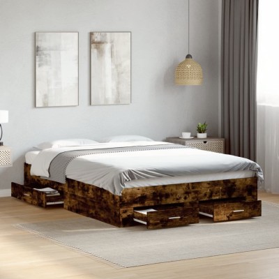 Cama con cajones madera de ingeniería roble ahumado 120x190 cm