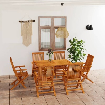 Juego de comedor para jardín 7 piezas madera maciza teca