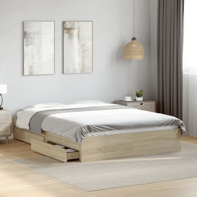 Cama con cajones madera ingeniería roble Sonoma 120x200 cm