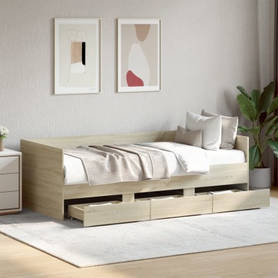 Sofá cama con cajones sin colchón roble Sonoma 100x200 cm