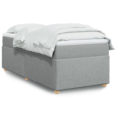 Cama box spring con colchón tela gris claro 80x200 cm