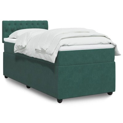 Cama box spring con colchón terciopelo verde oscuro 80x200 cm