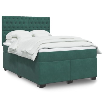 Cama box spring con colchón terciopelo verde oscuro 160x200 cm