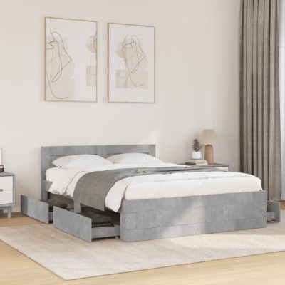 Cama con cabecero madera de ingeniería gris hormigón 140x200 cm