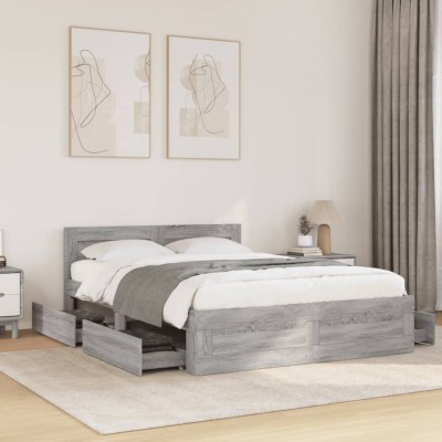 Cama con cabecero madera de ingeniería gris Sonoma 120x190 cm