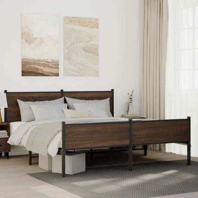 Estructura de cama sin colchón metal marrón roble 160x200 cm
