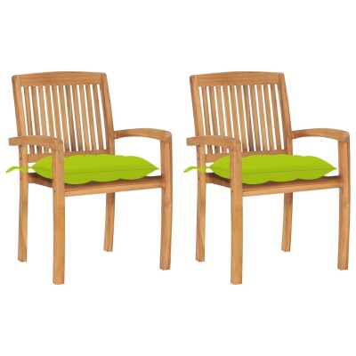 Sillas de jardín 2 uds madera de teca y cojines verde brillante