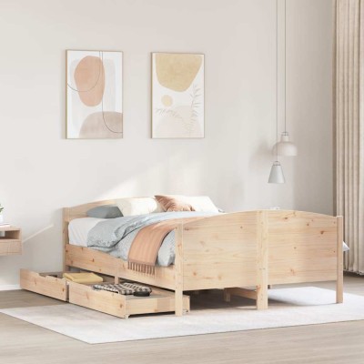Estructura de cama sin colchón madera maciza de pino 140x190 cm
