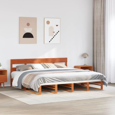 Cama sin colchón madera maciza de pino marrón cera 180x200 cm