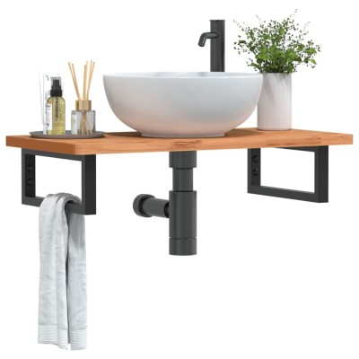 Estante de lavabo de pared de acero y madera maciza de haya