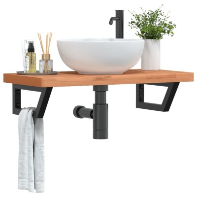 Estante de lavabo de pared de acero y madera maciza de haya