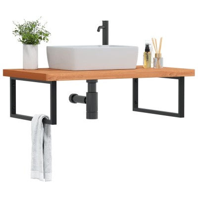 Estante de lavabo de pared de acero y madera maciza de haya