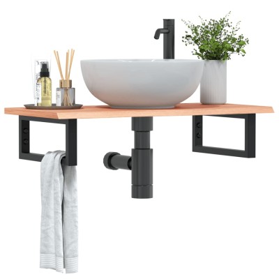 Estante de lavabo de pared de acero y madera maciza de roble