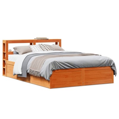 Estructura cama con cabecero madera pino marrón cera 120x190 cm