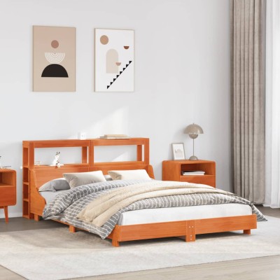 Cama sin colchón madera maciza de pino marrón cera 120x200 cm