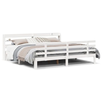 Estructura de cama con cabecero sin colchón blanco 200x200 cm