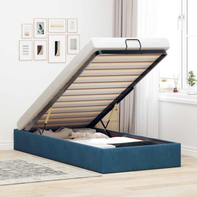 Estructura de cama otomana sin colchón terciopelo azul oscuro