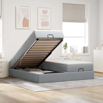 Estructura de cama otomana colchones tela gris claro 180x200cm