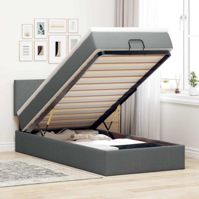Estructura cama otomana colchón tela gris oscuro