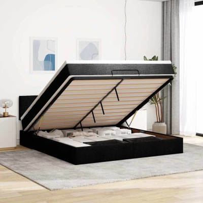 Estructura de cama otomana con colchón tela negra 180x200cm