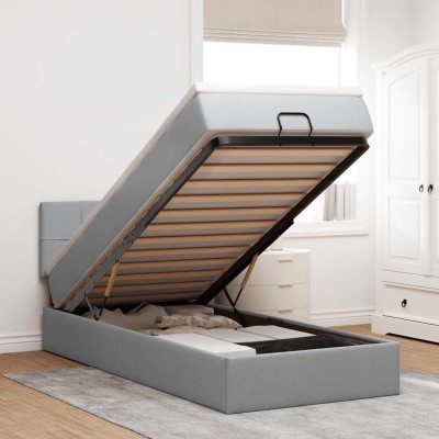 Cama otomana con colchón gris claro 100x200 cm tela