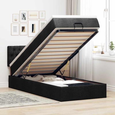 Cama otomana con colchón negra 90x200 cm tela