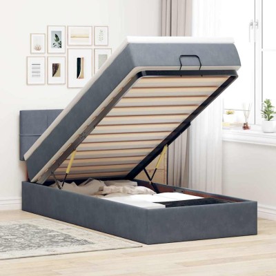 Estructura cama otomana colchón terciopelo gris oscuro