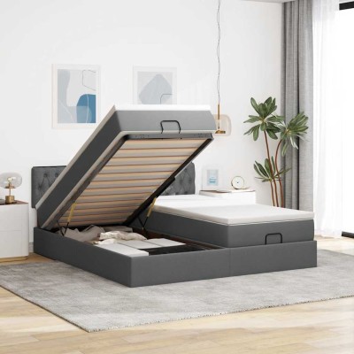 Estructura cama otomana colchones tela gris oscuro 180x200cm