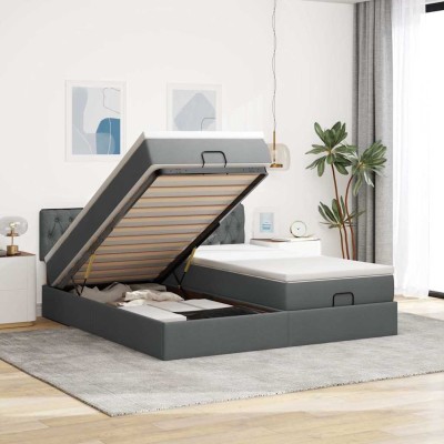 Estructura cama otomana colchones tela gris oscuro 200x200cm