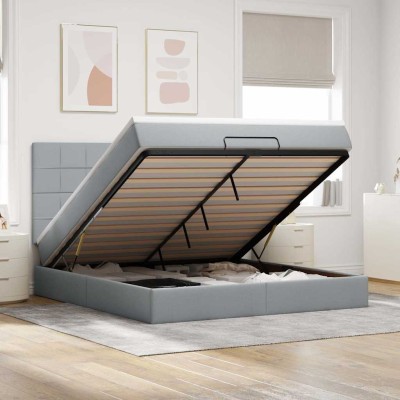 Estructura de cama otomana colchón tela gris claro 180x200cm