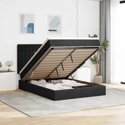 Estructura de cama otomana con colchones terciopelo negro