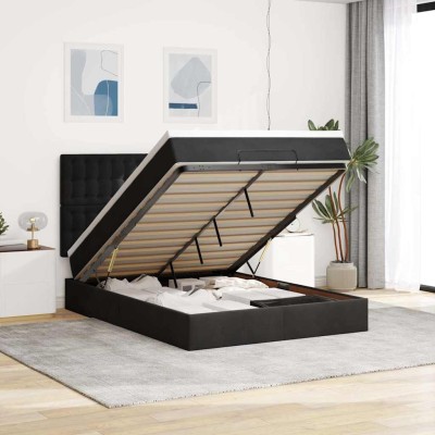 Estructura cama otomana colchones terciopelo negro 140x200cm