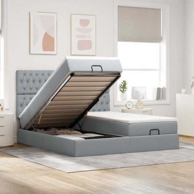 Estructura de cama otomana colchones tela gris claro 180x200cm