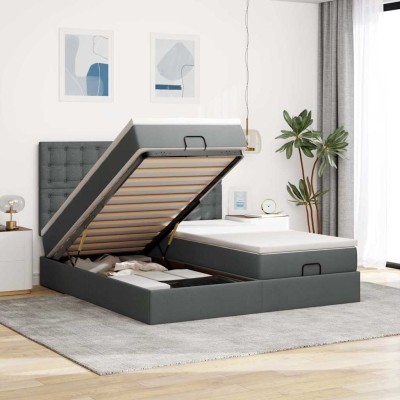 Estructura cama otomana colchones tela gris oscuro 200x200cm