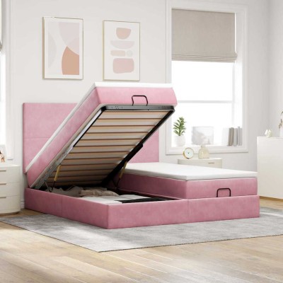 Estructura de cama otomana colchones terciopelo rosa 200x200cm