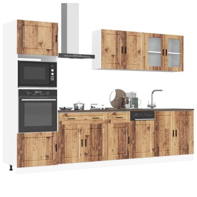 Conjunto de armarios de cocina de 7 piezas "Porto" de madera vieja de ingeniería