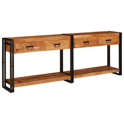 Mesas consola con cajón 2 pcs Marrón Madera maciza de Acacia