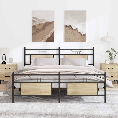 Estructura de cama sin colchón metal roble Sonoma 180x200 cm
