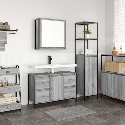 Juego de muebles de baño con cajón 2 pcs Gris sonoma y Negro