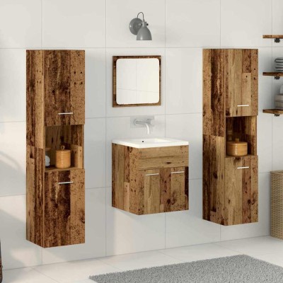Conjunto de Muebles de Baño con puerta 4 pcs Madera Vieja