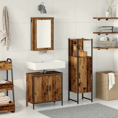 Juego de muebles de baño 3 pcs Marrón 33 x 33 x 120.5 cm