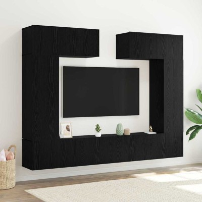 Conjunto de mueble de TV 6 pcs Roble negro 100 x 30 x 30 cm