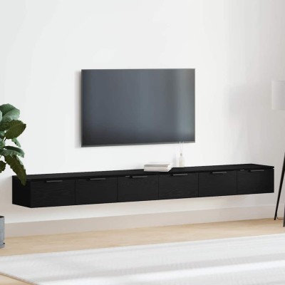 Mueble de pared con cajón 2 pcs Roble negro 102 x 30 x 20 cm