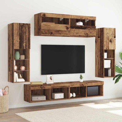 Conjunto de mueble para TV de pared 6 pcs Madera vieja