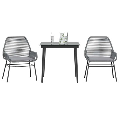 Juego comedor jardín 3 pzas cojines ratán sintético vidrio gris