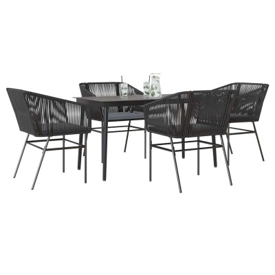 Juego de comedor jardín 5 piezas cojines ratán sintético negro