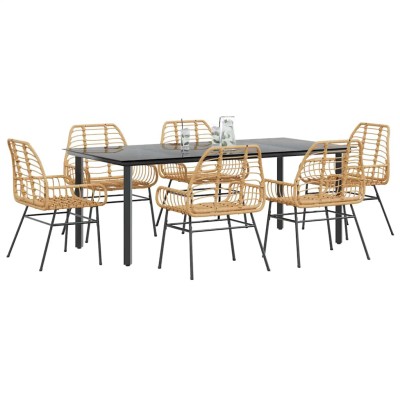 Juego de comedor de jardín 7 pzas ratán PE marrón