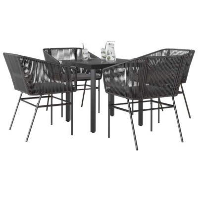Juego de comedor jardín 5 piezas cojines ratán sintético negro